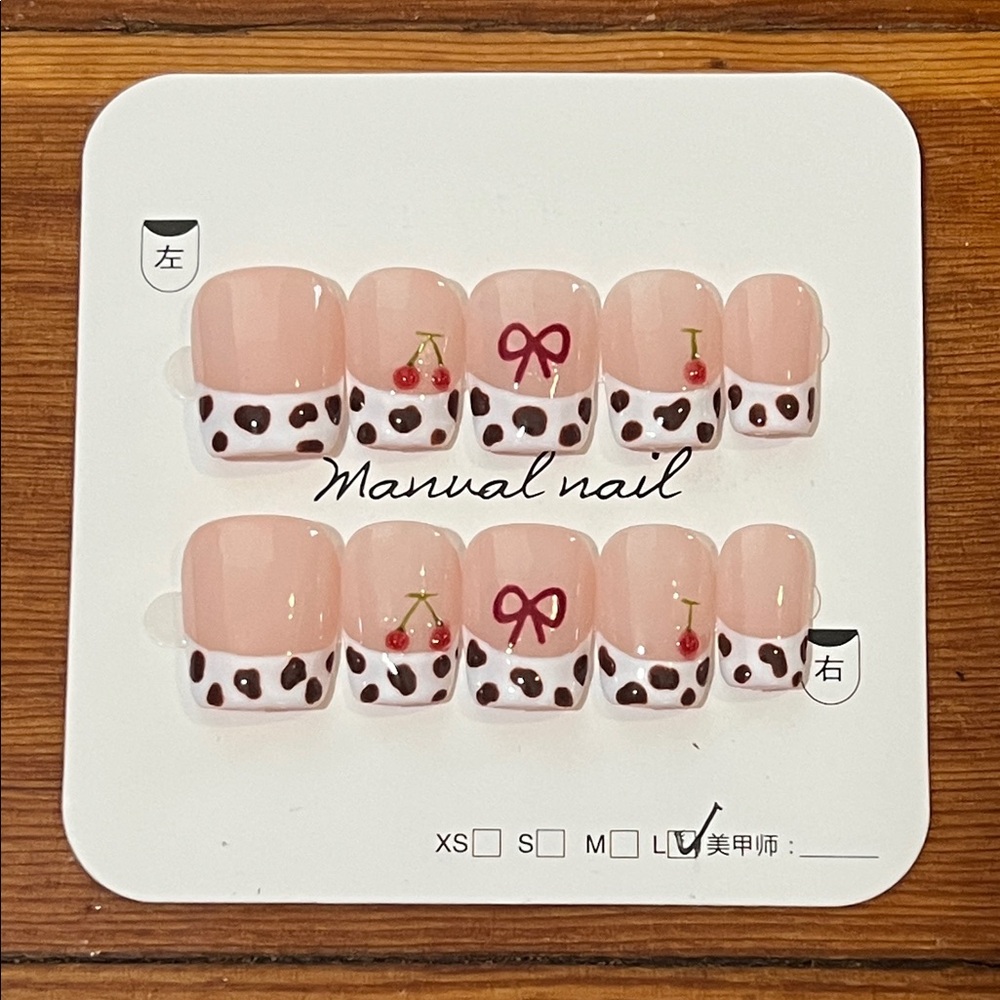 Cute Nail Art Set with Cherry and Bow Design Size L